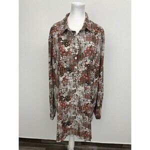 Miselon Women's Floral Print Long Sleeve tunic Top Shirt Blouse Size XL Collared